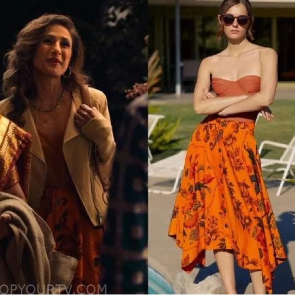 Anthropologie Orange Floral Hankerchief Button Front Midi Skirt w/Pockets - Picture 1 of 10